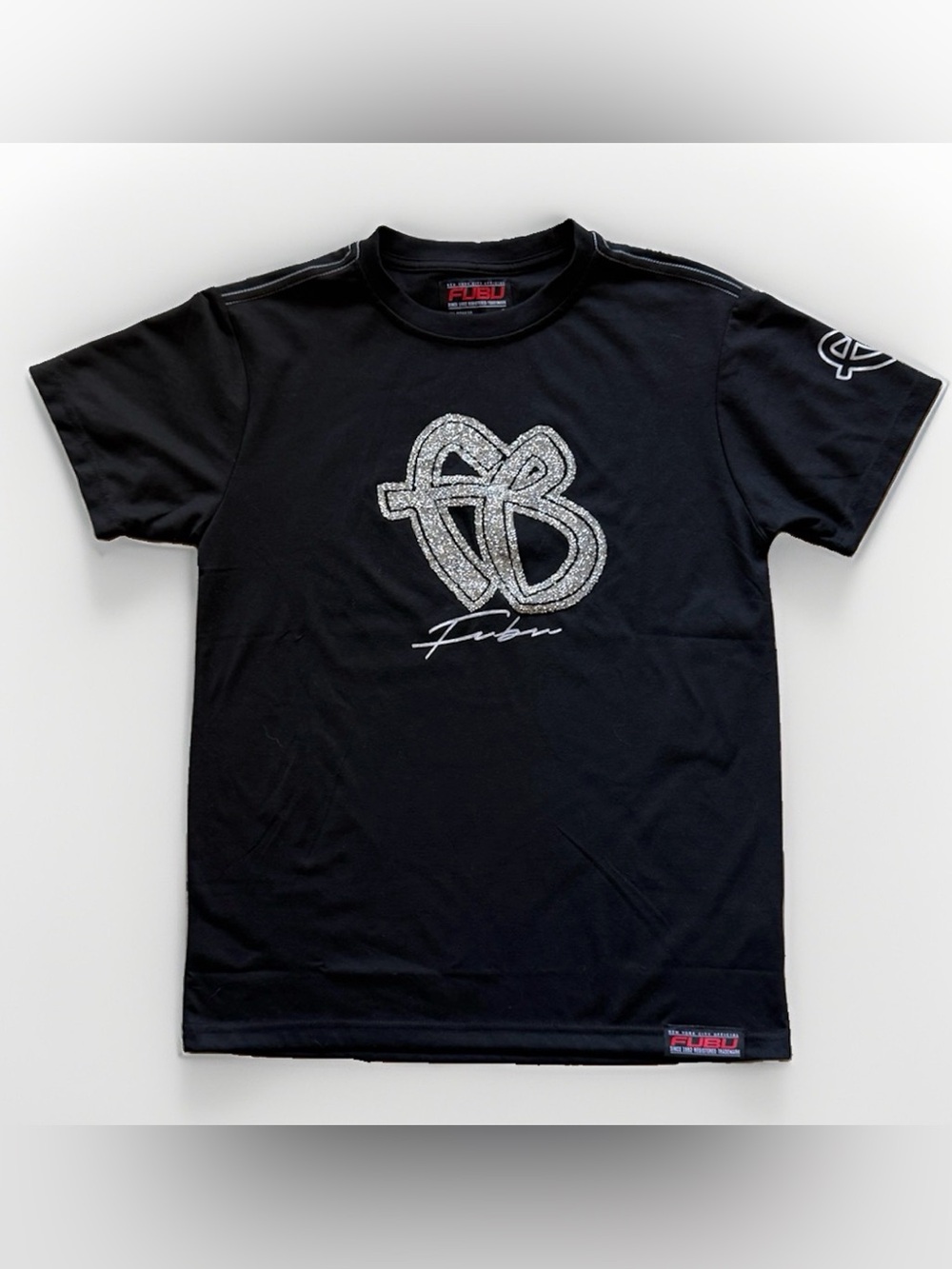 NWT FUBU Rhinestone FB Logo Black Graphic Tee Size Small